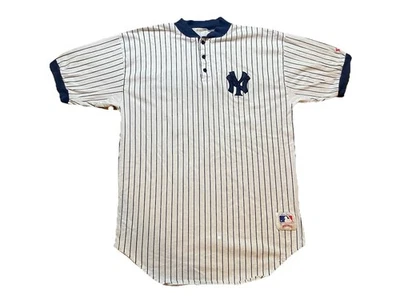 Camiseta de Colección New York Yankees Henley Rayas Timbre Talla Grande Años 90 Foto 1 de 4