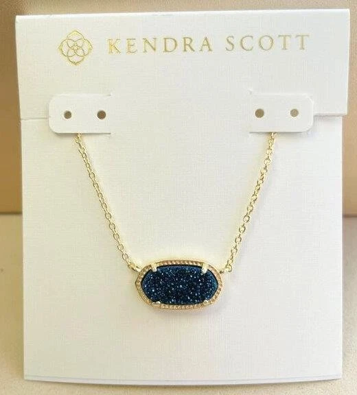 Kendra Scott Elisa Colgante Collar Azul Iridiscente Drusy Colgante Chapado en Oro Foto 1 de 1