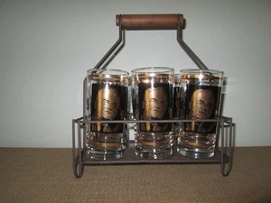 Set Of 6 Vtg 1964 BARRY GOLDWATER Tumbler Glasses + Caddy Political Gold Black - Picture 1 of 8