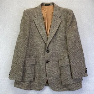 Vintage Harris Tweed Blazer Mens Large Wool Elbow Patch Houndstooth Jacket - Picture 1 of 14