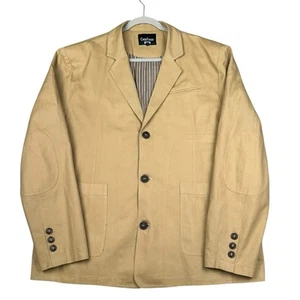 ChouYatou Blazer Jacket 2XL Khaki Twill Elbow Patches 4 Pockets Chore Coat EUC - Picture 1 of 13
