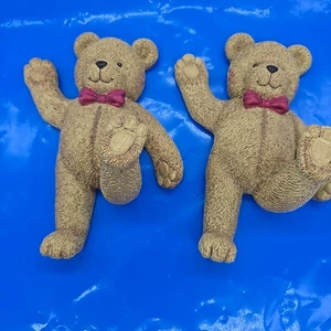 Home Interior for Kids - Resin Teddy Bear Wall Hanging Hook - Pink Bow ~ Lot 2 - Picture 1 of 8