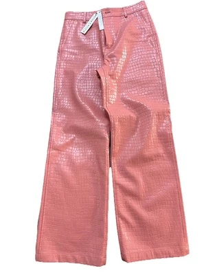 Pantalón Alice & Olivia por Stacey Bendet TRENT Croc Repujado Rosa Talla 4 Etiquetas NUEVAS Foto 1 de 3