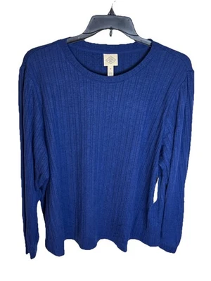 St John's Bay Womens  TOP 3X Blue Crew Neck Long Sleeve Comfort Top NEW - Image 1 of 4