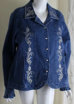 Новый Blair - Sz 2XL 2 X джинсовой ткани Jean с заклепками Blazer куртка Lux Funky искусства носить - Изображение 1 из 4