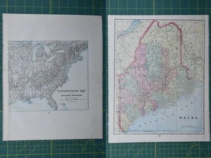 Maine Vintage Original 1895 Crams World Atlas Map Lot - Bild 1 von 6