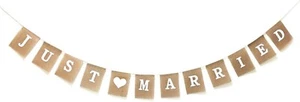 Honbay Just Married Bunting Banner Vintage Burlap Banner for Wedding - Picture 1 of 4