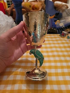 Tazza calice vino vintage EMILIA CASTILLO Messico pappagallo argento martellato - Foto 1 di 7