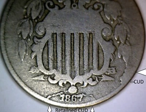 1867 ERROR CUD + Retained CUD Shield Nickel G / VG Coin NICE CUD Errors NR - Picture 1 of 9