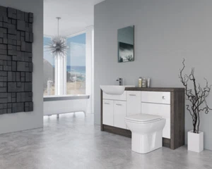 BATHROOM FITTED FURNITURE 1500MM WHITE GLOSS / MALI WENGE D2 - BATHCABZ - Picture 1 of 5