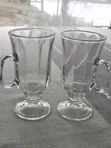 2 Milan by Libbey Glass Clear Paneled Latte Irish Coffee Mugs 5 3/4" 6 oz - Picture 1 of 3