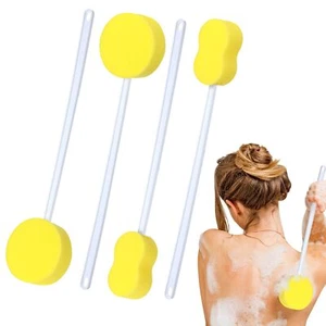 4 Pcs Long Handle Bath Sponge Yellow Back Sponge On A Stick Round And 8 Shape Ba - Picture 1 of 6