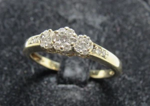 Zale's IKS 10K Yellow Gold 23 Diamond 3 Halo Engagement Ring Sz 7 Women's .57ct - Picture 1 of 15