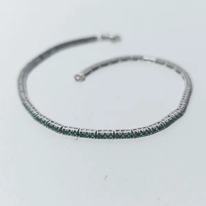 18K Gold Tennis Bracelet White Rhodium Natural Emeralds Diameter 1.5mm - Picture 1 of 11