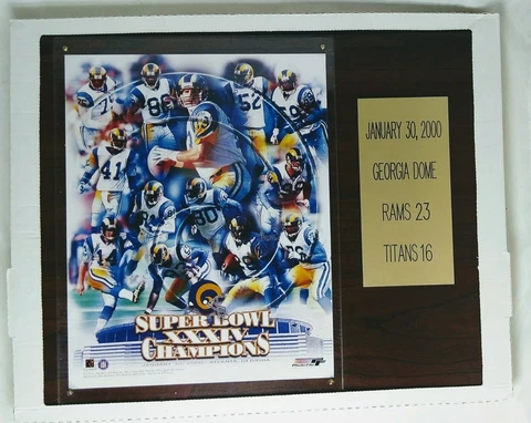St Louis Rams 2000 Super Bowl XXXIV Champions Plaque Photo File Kurt Warner NOS Cover