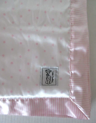 Little Giraffe Pink Polka Dot Stripes Satin Chenille Baby Blanket Rare Made USA - Image 1 of 4
