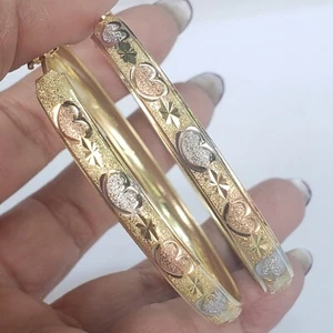 Wide Big 14k yellow white rose gold hoop earrings hearts 2.50" long 3 tone 63mm - Picture 1 of 10