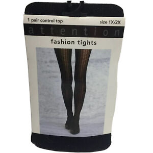 Attention Pantyhose Black Textured Fashion Tights Women’s Plus Size 1X/2X