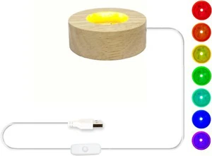 LED Light Display Pedestal,Beech Wood Lamp Base 2.36inch Cylinder, Multicolor - Picture 1 of 7