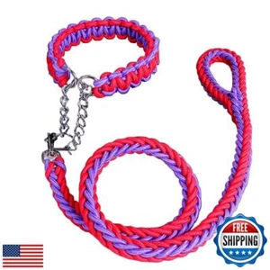 Dog Collar and Leash Set, Heavy Duty Nylon Braided Rope Strong 4 FT Dog Leash - Picture 1 of 5