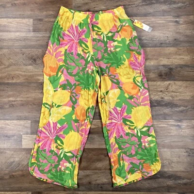 C&C California Pants Womens Large Floral Loose Fit Wide Leg Linen Blend NEW - Image 1 of 4