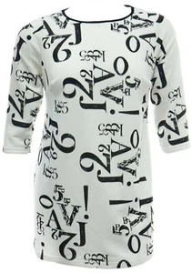Neu langes Damenoberteil/Kleid cremeschwarz Zahlendruck dicker Strickstoff - Bild 1 von 2