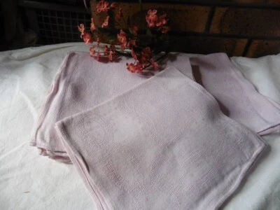 8 ANCIENNES SERVIETTES DE TABLE DAMASSE TEINTEES ROSE POUDRÉ - Photo 1/3