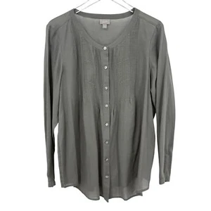 J Jill Gray Pleated Front Button Front Blouse Tunic Size Large Lightweight - Picture 1 of 7