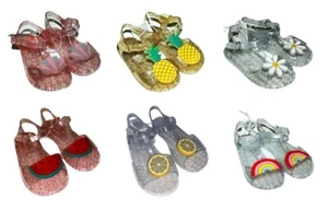 Old Navy Jelly T-Strap Flats Sandals Toddler Glitter Pineapple Lemon Camomile - Picture 1 of 22