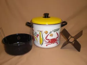 VTG 70'S ENAMELWARE SEAFOOD BOIL LOBSTER VEGETABLE STEAMER W/BASKET & DIVIDER - Picture 1 of 18