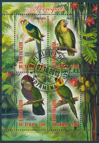 Birds on Stamps Chad 2013 CTO Parrots Jandaya Parakeet Festive Amazon 4v M/S Cover