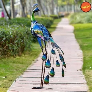 Metal Peacock Sculpture Garden Decor Art Statue Porch Pond Patio Lawn Home Yard - Picture 1 of 10
