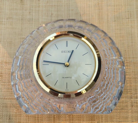 Seiko Clock Quartz Clear Cut Lead Crystal Japan Table Top Mantel Cover