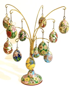 Gorgeous Ornate Chinese Cloisonné Enameled Tree & 12 Eggs (2") with Flowers LQQK - Picture 1 of 11