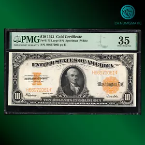 FR.1173 1922 $10 Dollars Gold Certificate, HILLEGAS NOTE, PMG 35, 72061 - Picture 1 of 2
