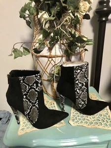 Faux Suede & Faux Snake Skin Print Women’s Stiletto High Heels Sz 5.5 Zip Boots - Picture 1 of 8