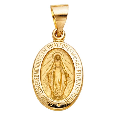 Colgante de oro amarillo de 14 quilates religioso con dije milagrosa para collar o cadena Foto 1 de 4