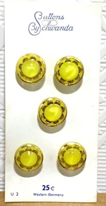 Vintage Schwanda Buttons Yellow Gold Glass Shank West Germany 9/16" Set of 5 - Picture 1 of 3