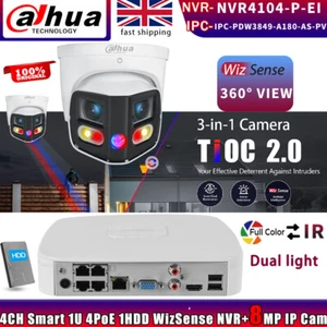 Dahua NVR4104-P-EI+IPC-PDW3849-A180-AS-PV WizSense 4K 8MP IP camera Systems Lot - Picture 1 of 24