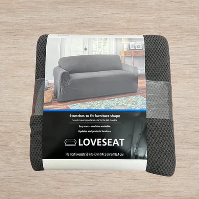 Sofá de diseño para el hogar gris Mainstays de 1 pieza con funda elástica 58”-73” Foto 1 de 3