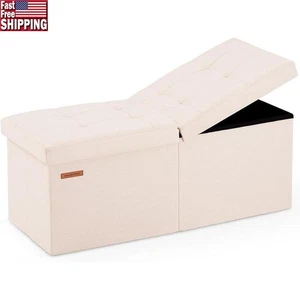 Ottoman Storage Bench Folding Footrest Stool W/ Flip Lid Removable Padded Seat - Picture 1 of 9