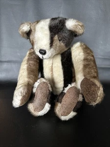Nerz Pelz Gelenke Teddybär mittel 17 Zoll groß schwarz, creme & hellbraun weich Vintage Retro - Bild 1 von 18