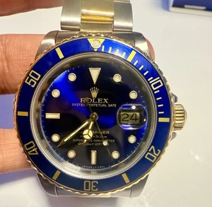Genuine ROLEX Submariner Bluesy SS & Yellow Gold Watch + Box Serviced In 2025 🔥 - Picture 1 of 14