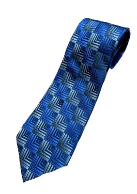 Gravata masculina Joseph Feiss International gravata de seda padrão geométrico azul - Imagem 1 de 3
