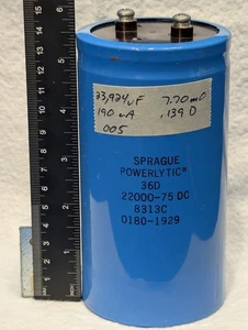 Sprague 22,000uF Nominal, 75V, 7.7 mΩ ESR, type 36DY Capacitor, Tested - Picture 1 of 1