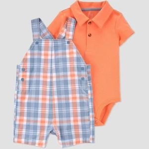 Carter's Just One You Baby Boys' Size 3M Orange/Blue 2pc Plaid Top & Bottom Set - Picture 1 of 3