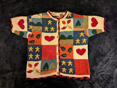 Marisa Christina Women's Medium Short Sleeve Button Sweater Hand Knit Grannycore - Image 1 of 4