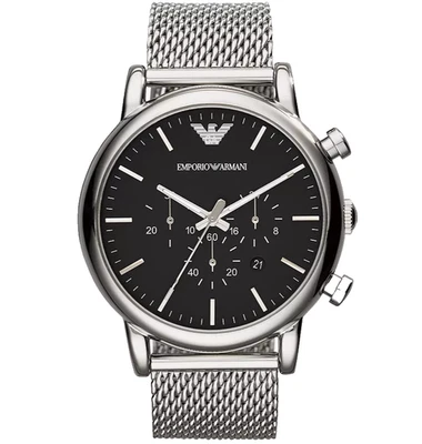 EMPORIO ARMANI LUIGI CHRONOGRAPH AR1808 BLACK DIAL SILVER MESH BAND MENS WATCH - Image 1 of 4