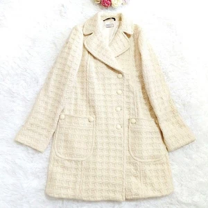 Max Mara Wool Tweed Coat Large 48 Cream Long Wool Coat Used - Picture 1 of 12
