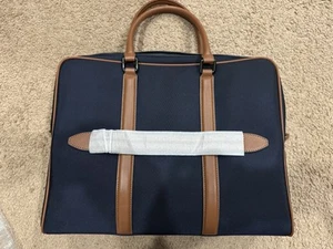Maverick & Co Manhattan Double Zip Briefcase Ballistic Nylon Navy Tan Leather - Picture 1 of 6